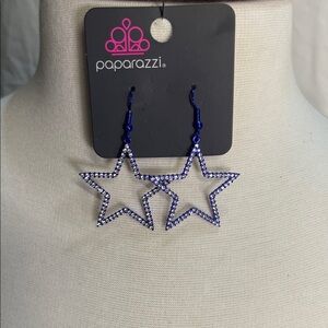 Paparazzi Dazzling Blue Star Earrings with Clear Rhinestones